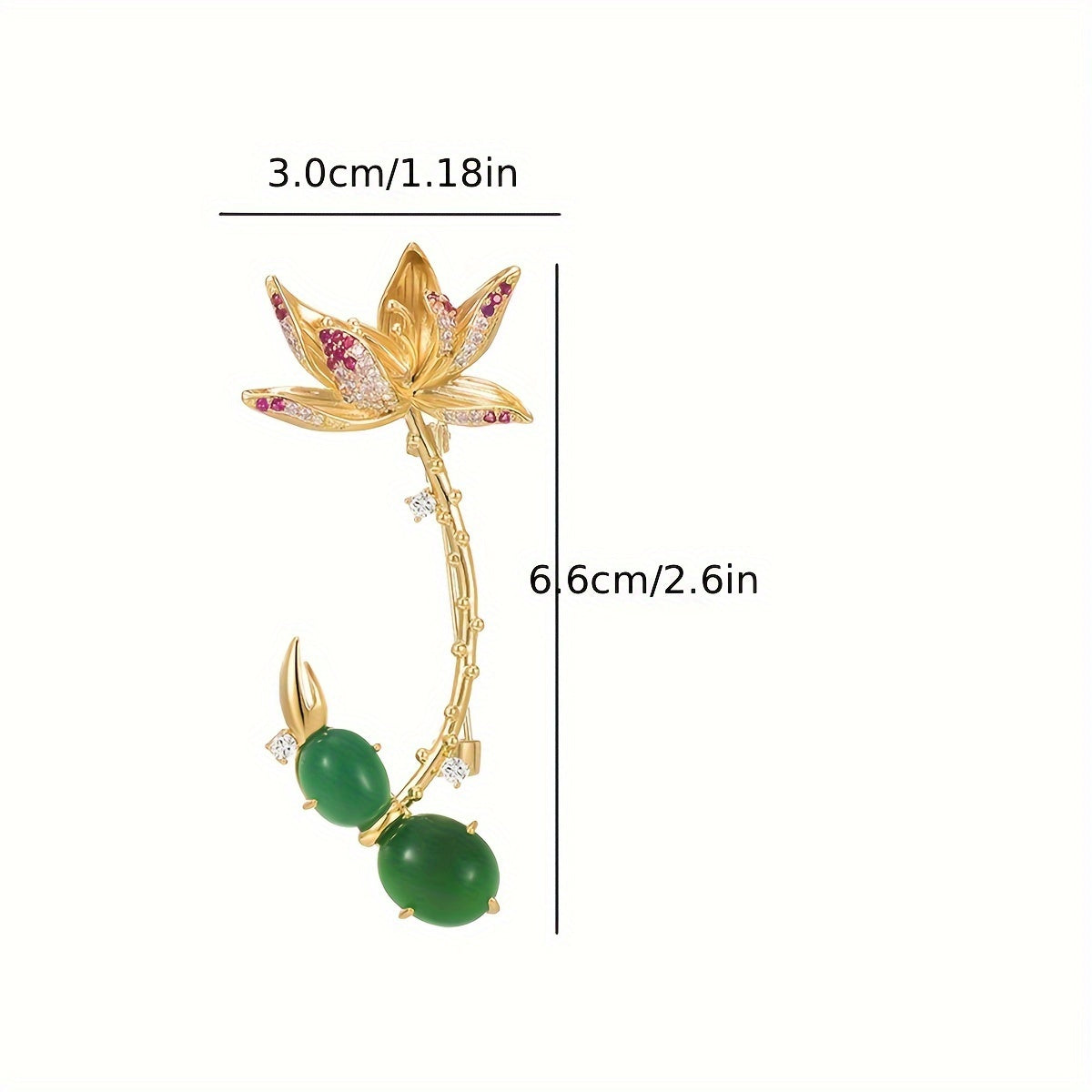 Green Crystal Lotus Brooch Floral Rhinestone Pin for Women's Fashion