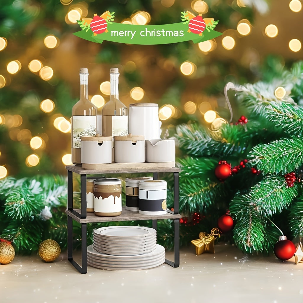 Estantes ajustables para organizador de armario de cocina, apilables, expandibles, de metal y madera, estante de esquina pulido