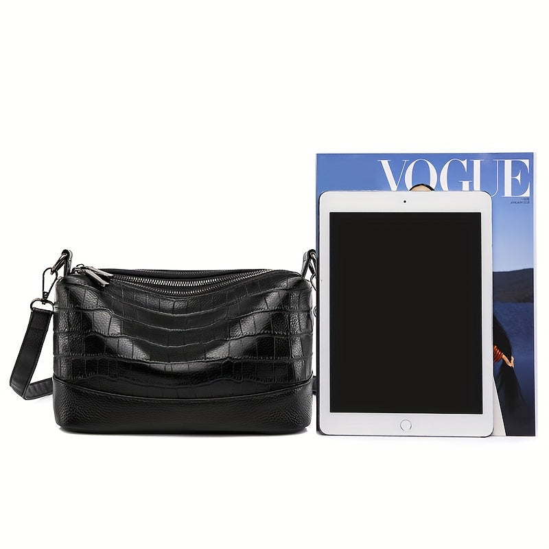 Women's Genuine Leather Shoulder Bag with Large Capacity Black White