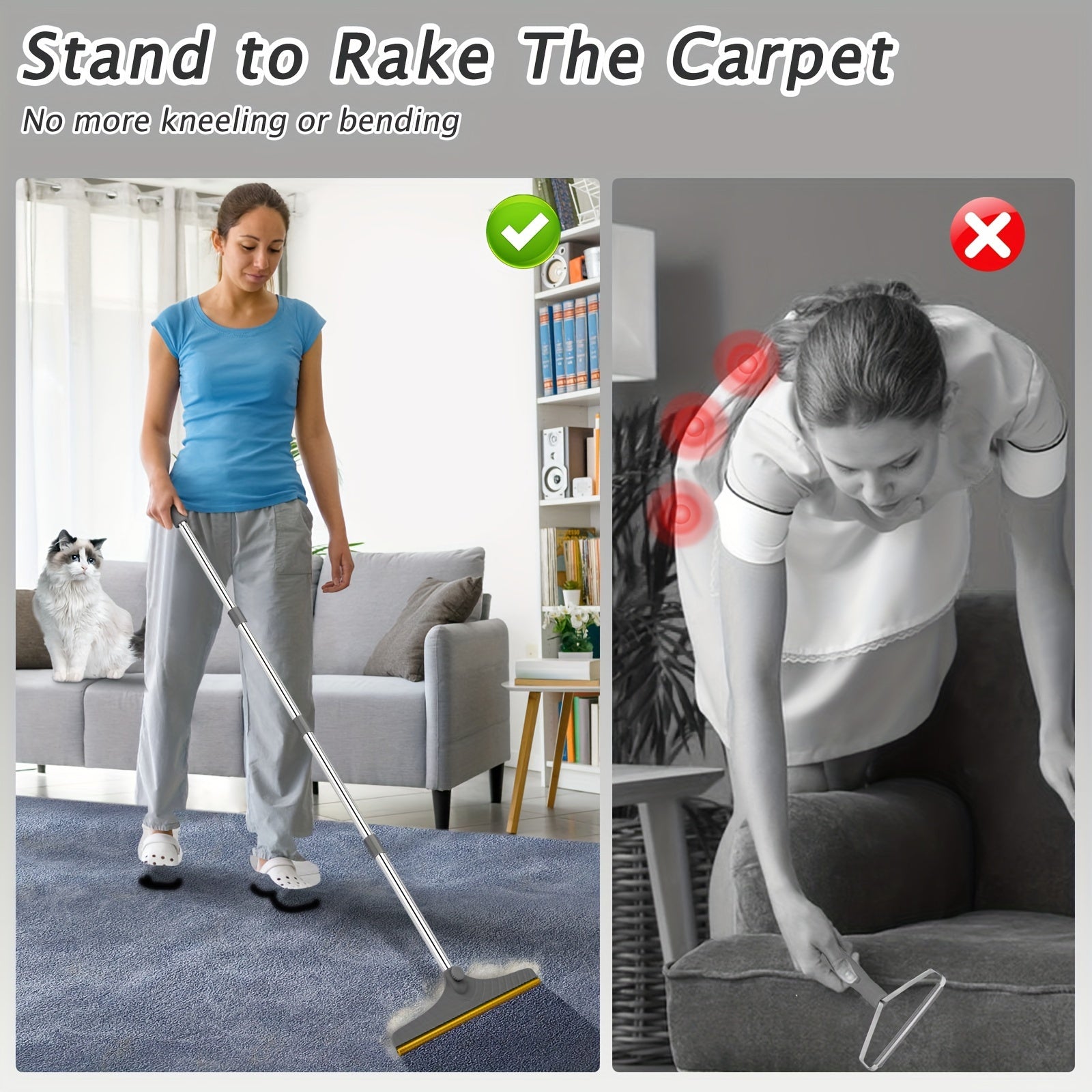 Mopa quitapelusas de metal extensible para mascotas, alfombras y suelos