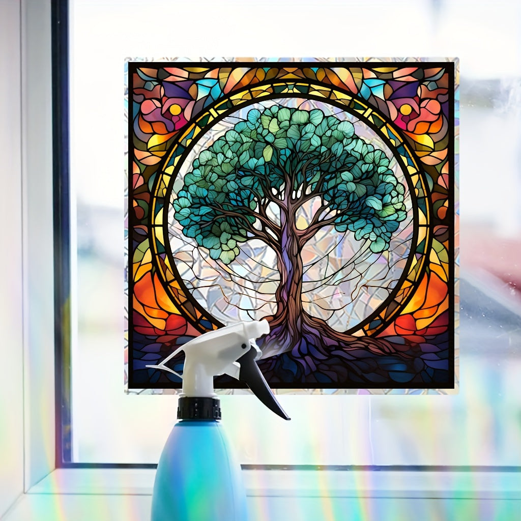 Reusable Washable PVC Window Decal Tree of Life Sunburst Electrostatic Design for Living Room Bedroom