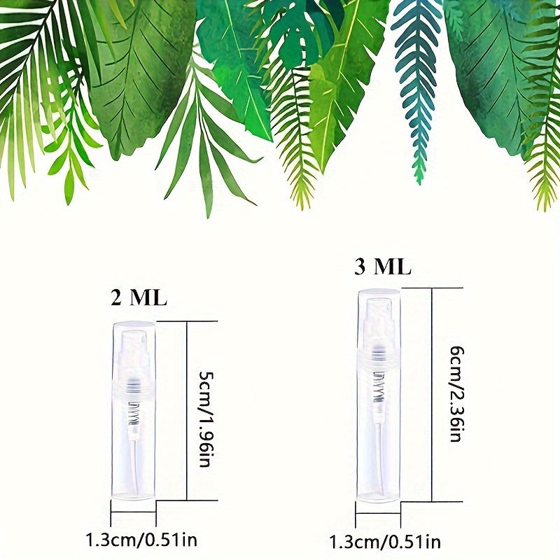 Set de mini botellas de spray 100 sin fragancia, transparentes, 2ml, 3ml, a prueba de fugas, para viajes