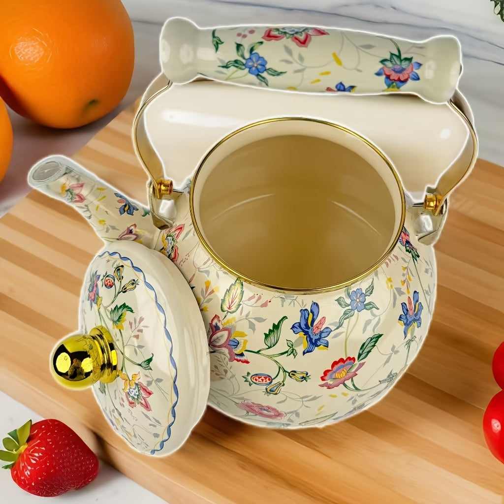 Ushbu emal qozon retro va yangi uslubga ega bo'lib, choy, meva choyi, qahva yoki sut tayyorlash uchun mukammaldir. U har qanday pechda ishlatish uchun mos keladi va yaxshi salomatlikni rag'batlantiradi.