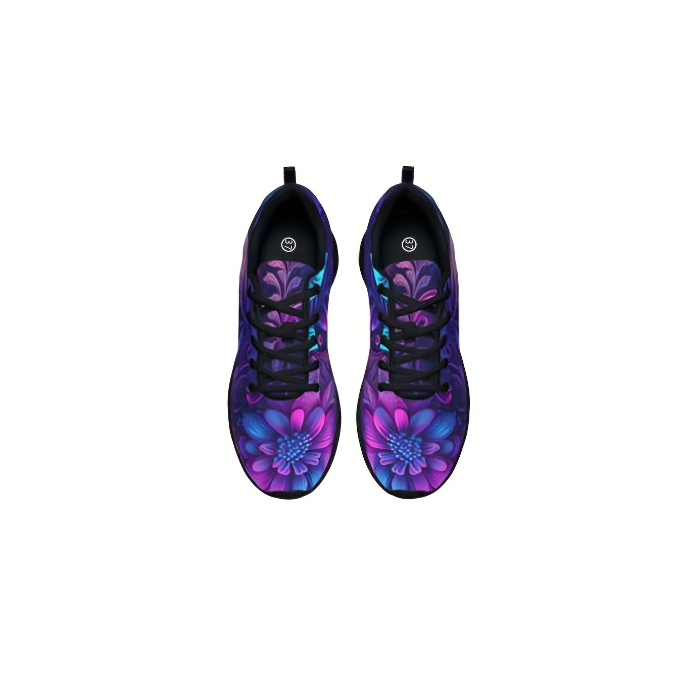 Women's Flower Pattern Sneakers, Lace-Up Outdoor Shoes, Platform Style