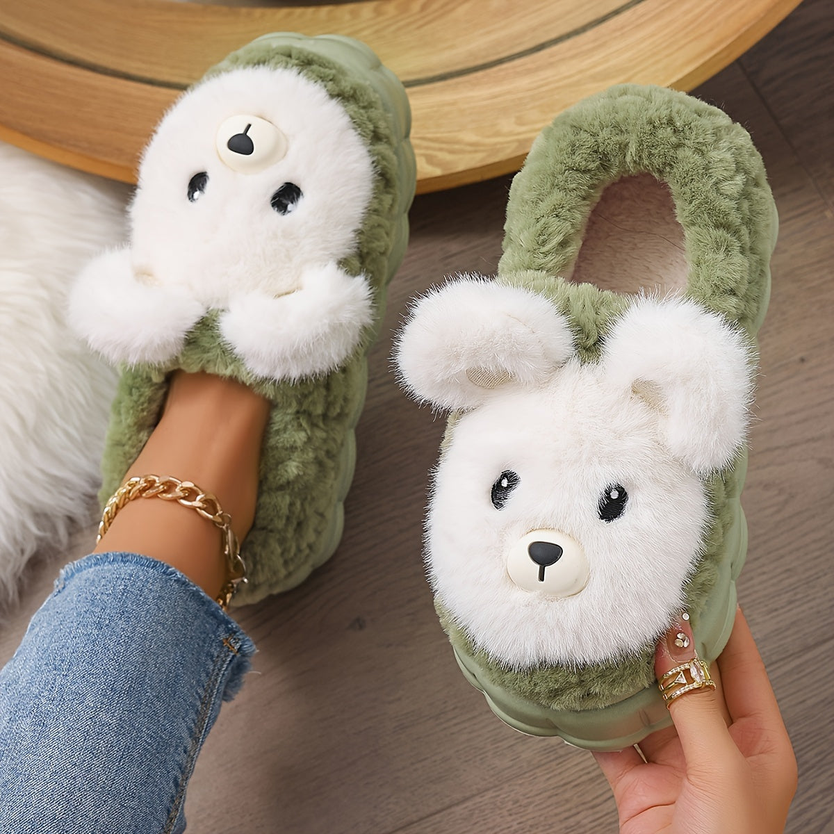 Women's Fleece-Lined Winter Shoes Non-Slip Indoor Cartoon Animal