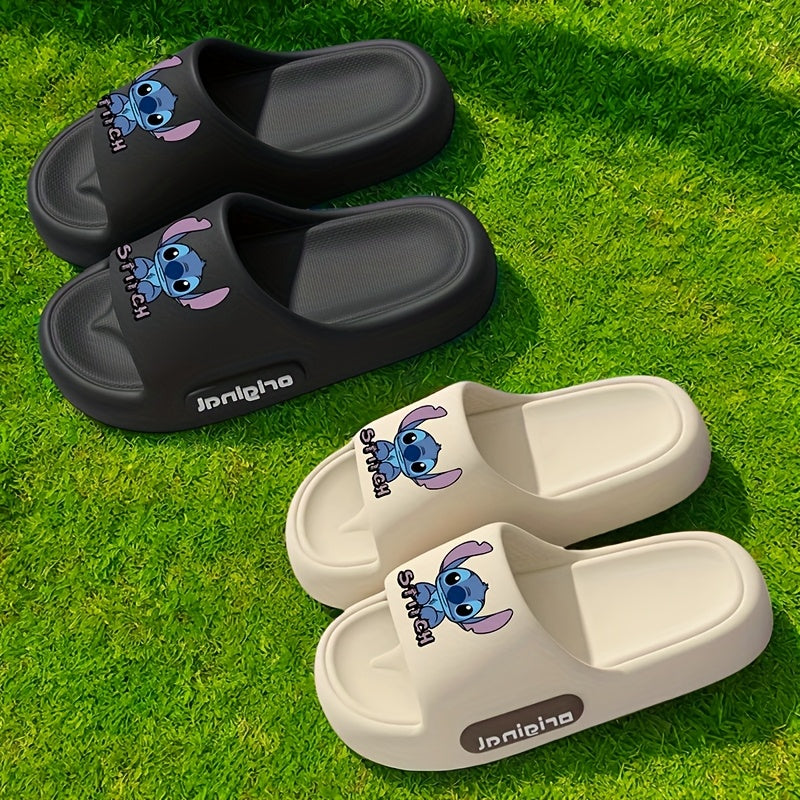 Kids Plush Slip-On Slippers, Cute Cartoon Print, Indoor Comfort, EVA