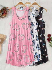 Women's Plus Size Sleepwear Set Casual Nightgowns with Cartoon Hearts and Butterflies