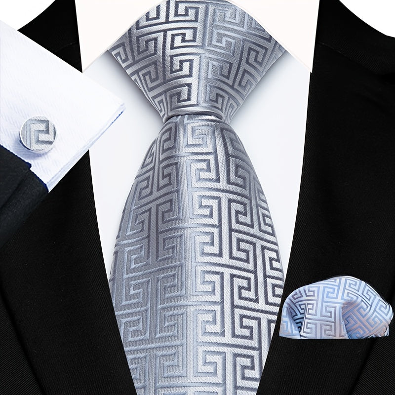 Men's Floral Paisley Striped Plaid Necktie Handkerchief Cufflinks for Formal Events