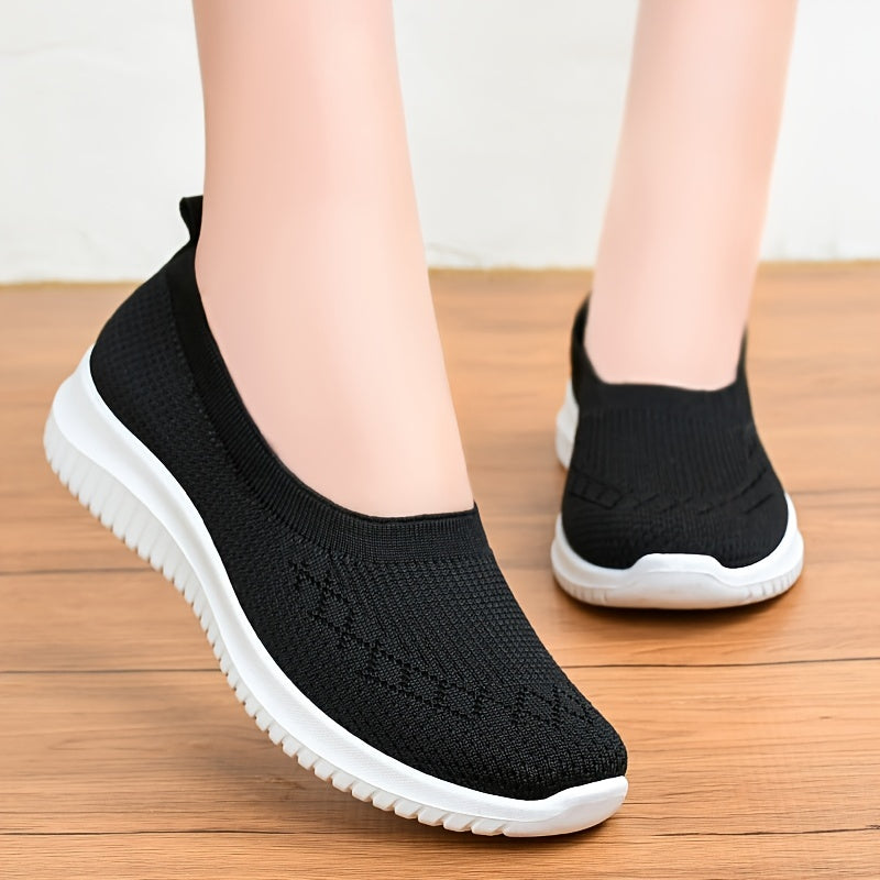 Women's Light Gray Breathable Mesh Slip-On Sneakers with Star Pattern