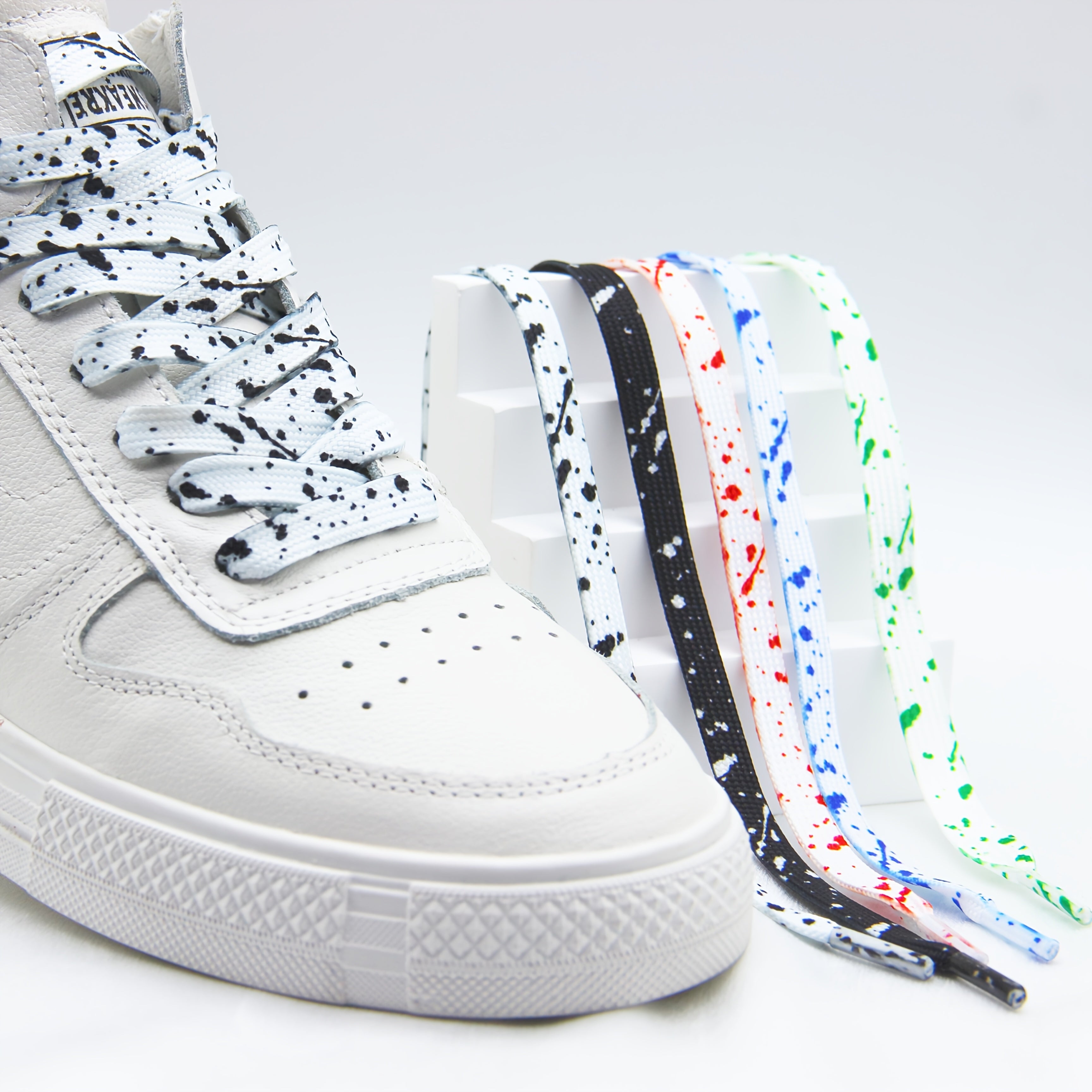 Unisex Canvas Shoe Laces Colorful Ink Tie Dye Pattern 2 Pairs