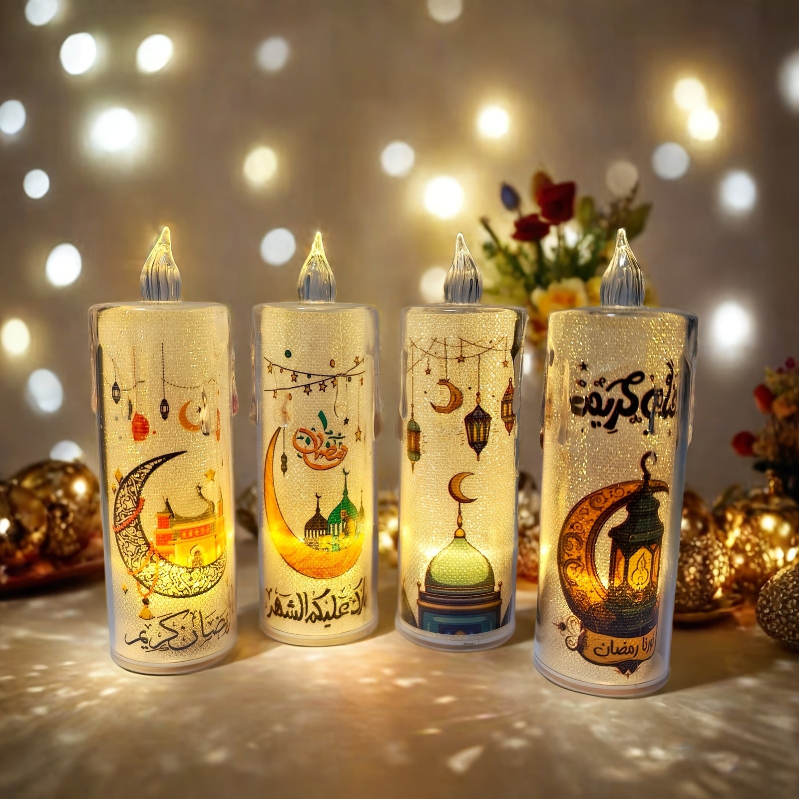 LED Flameless Candles with Islamic Motifs for Ramadan Indoor Outdoor Decor Party Family Celebrations