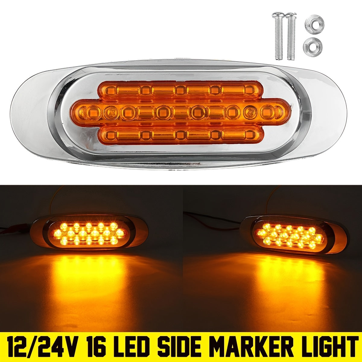 2-Pack Led Car Side Marker Lights 16LED 12-24V Universal Truck Trailer Rear
