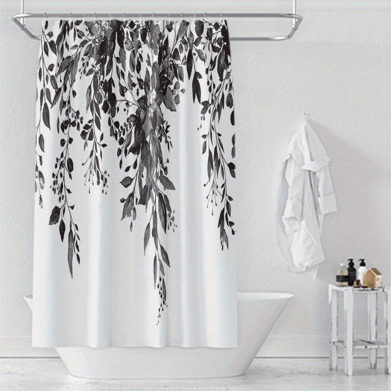 Black and White Floral Shower Curtain Waterproof Fabric Bathroom Decor Window Treatment
