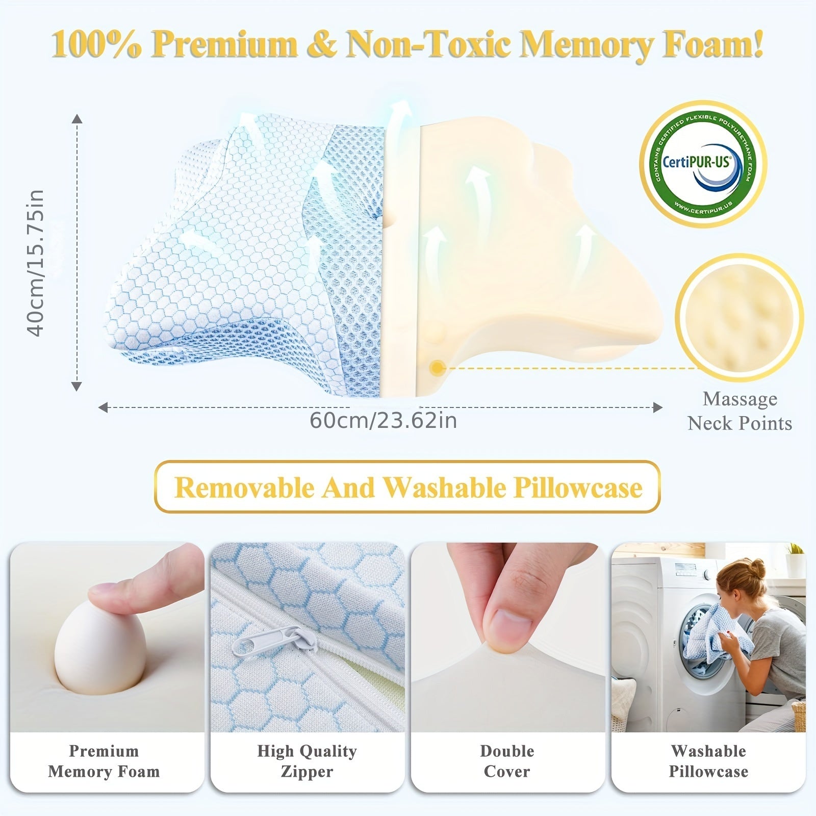 Ergonomic Memory Foam Pillow for Neck Shoulder Support with Ear Piercing Design