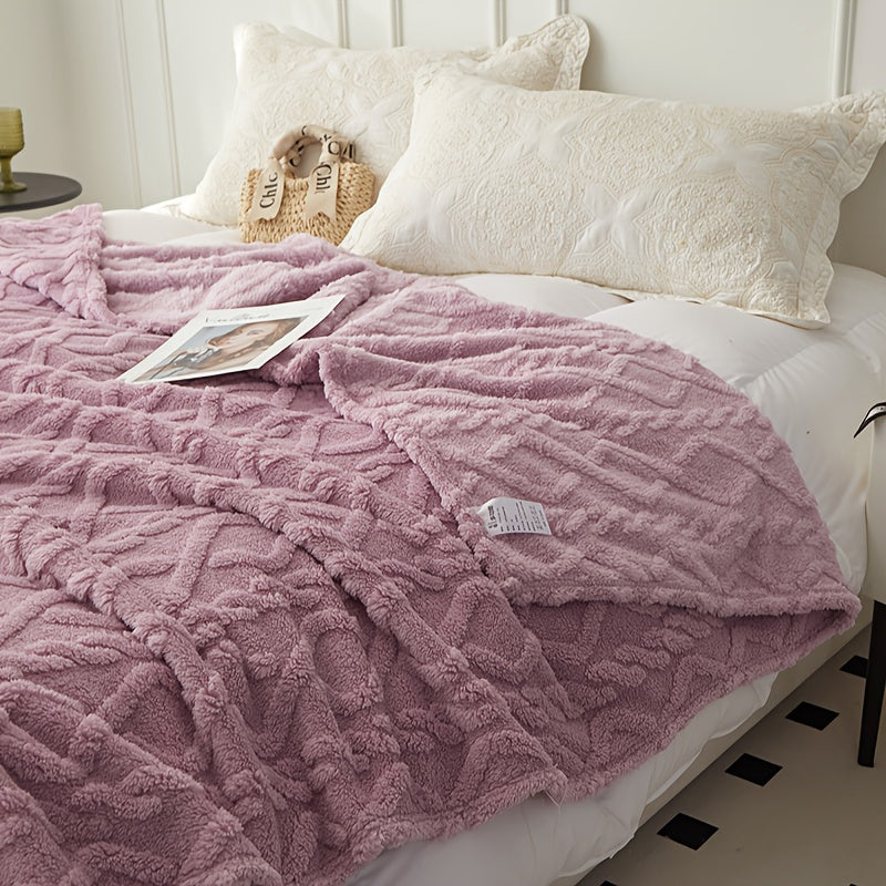 Plaid Taffeta Throw Blanket Polyester Diamond Pattern Lightweight Knit All-Season