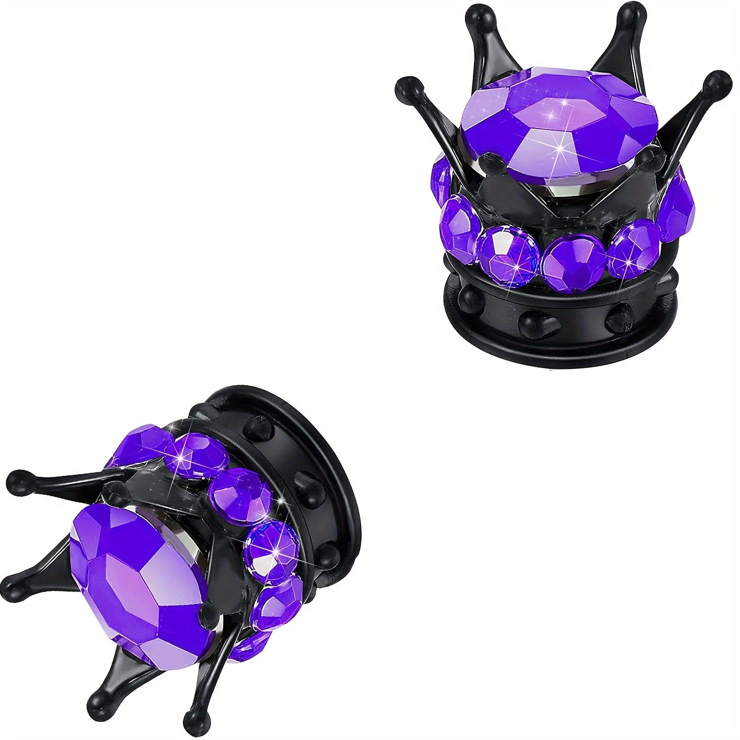 2 ta toj shaklidagi avtomobil g'ildirak ventili qopqog'i, ABS plastmassadan tayyorlangan, rhinestone bezaklari bilan, elektrsiz dekorativ g'ildirak havo ventili qopqog'i