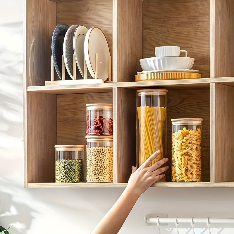 Set of 5 Glass Food Storage Jars with Bamboo Lids, Airtight, Large Capacity