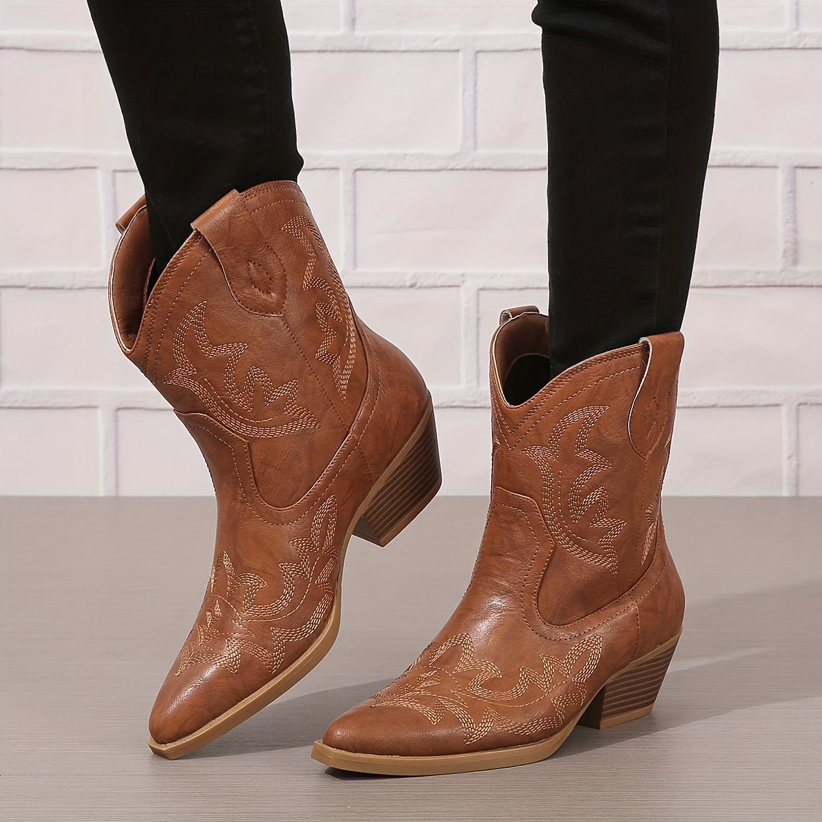 Women's Turquoise Ankle Boots Faux Cover Pointed Toe Block Heel Casual Shoes