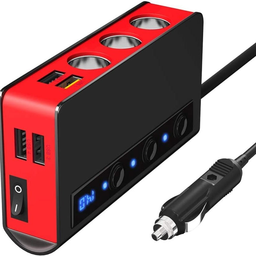 Cargador de coche de alta potencia con puertos USB y pantalla de voltaje