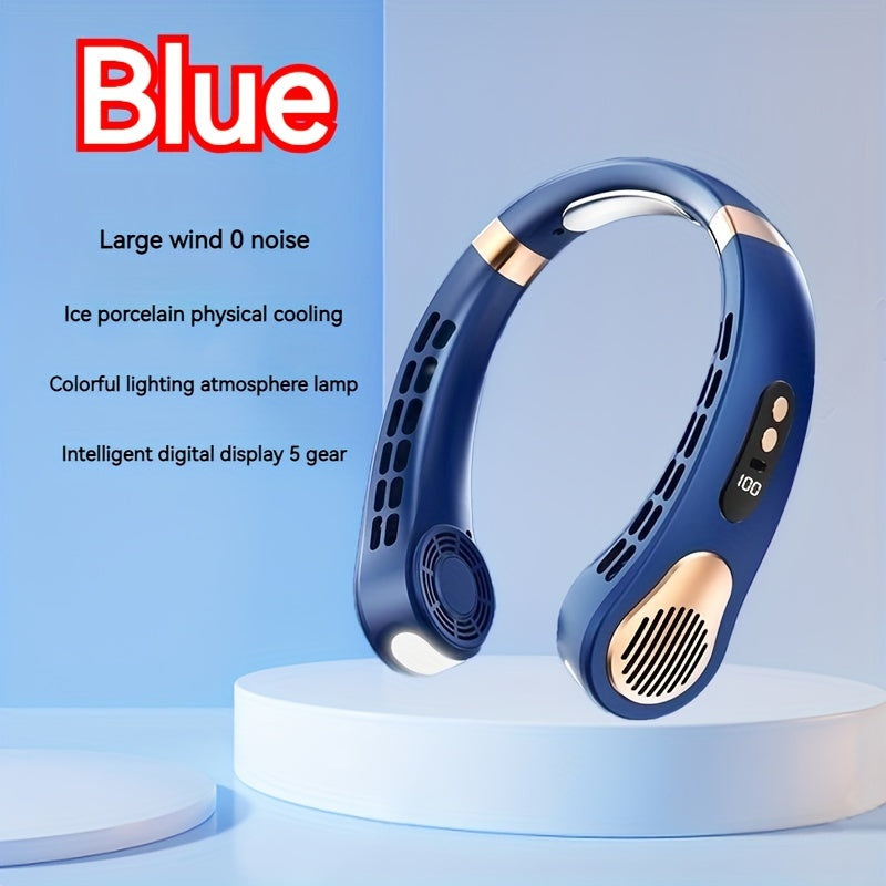 Portable Neck Fan with LED Display Rechargeable Hands-Free Bladeless Personal Fan 5-Speed