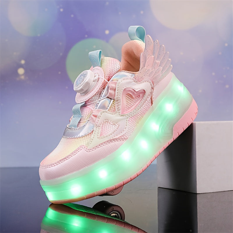 Girls Light-Up Roller Skates Breathable Durable Stylish with Rotating Buckle Closure
