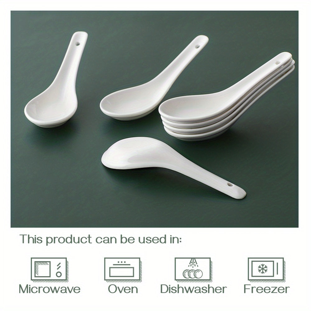 6-Piece White Ceramic Soup Spoon Set Microwave Oven Dishwasher Safe