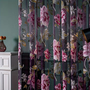 Small Translucent Curtain with Purple Flower Print for Living Room Bedroom Kitchen Bathroom