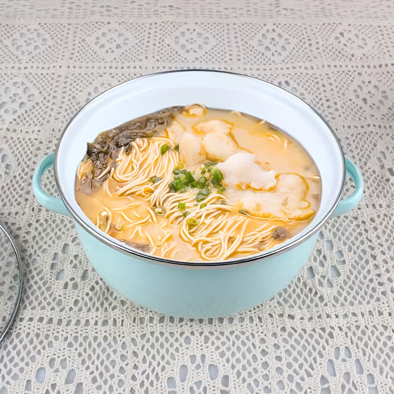 Enamel Stockpot with Lid Double Handle Thickened Design 22cm Mint Green