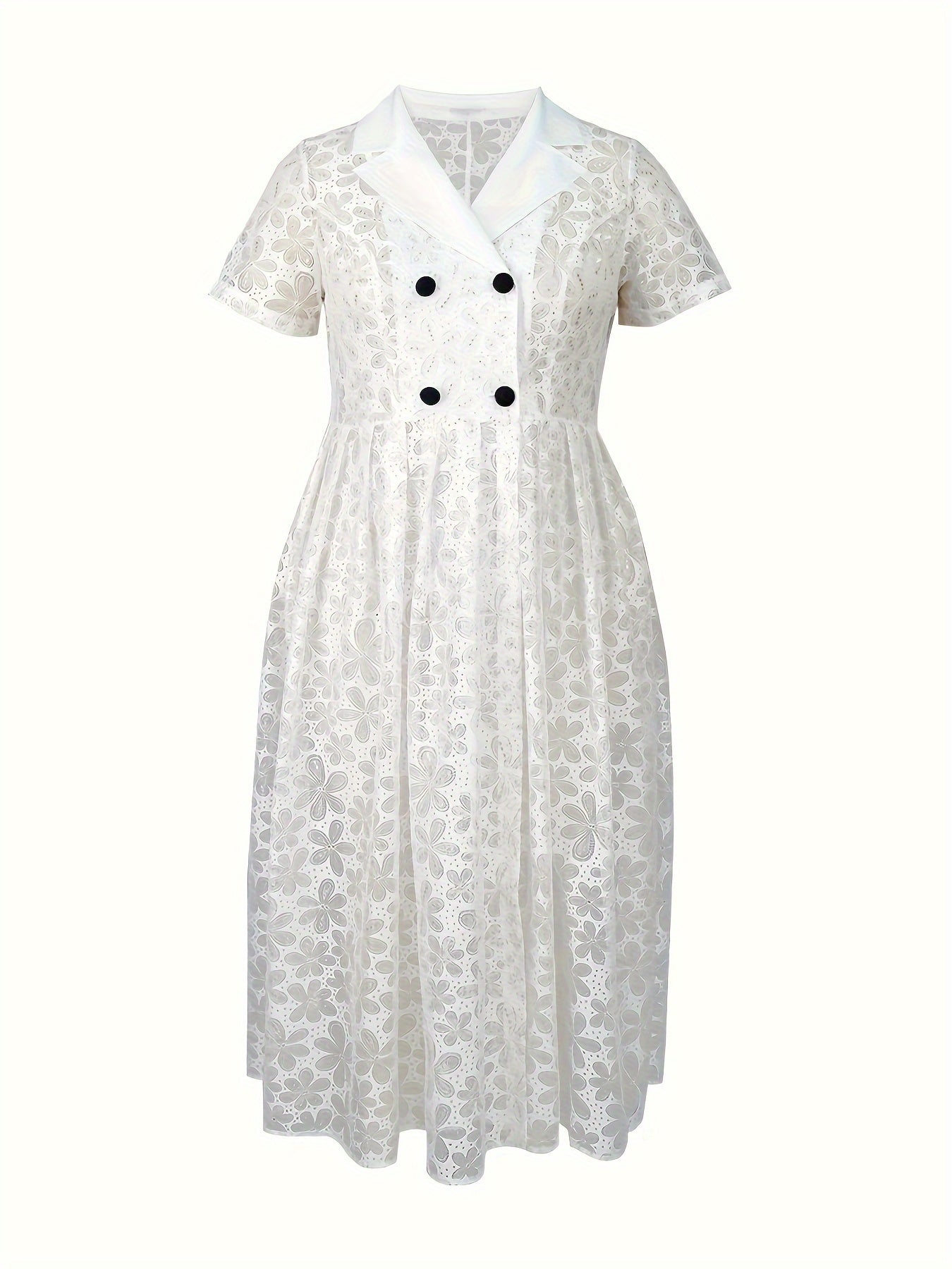 Women's Lace A-Line Dress with Short Sleeves Floral Pattern Semi-Sheer Wedding Guest Attire