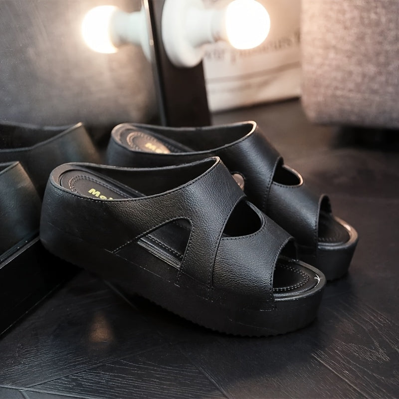 Women's PVC Thick-Soled Open-Toe Wedge Sandals Flat Casual Shoes