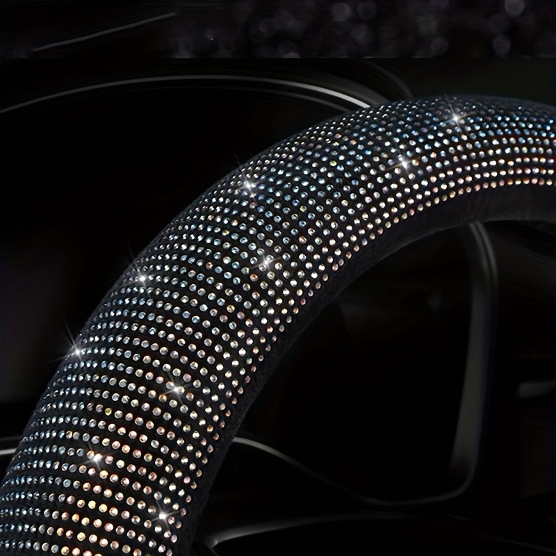 Sparkling Rhinestone Steering Wheel Cover 38cm Synthetic Fiber All-Season
