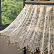 Boho Geometric Lace Tassel Cafe Curtain Tiers Polyester Semi-Sheer Thermal Insulated
