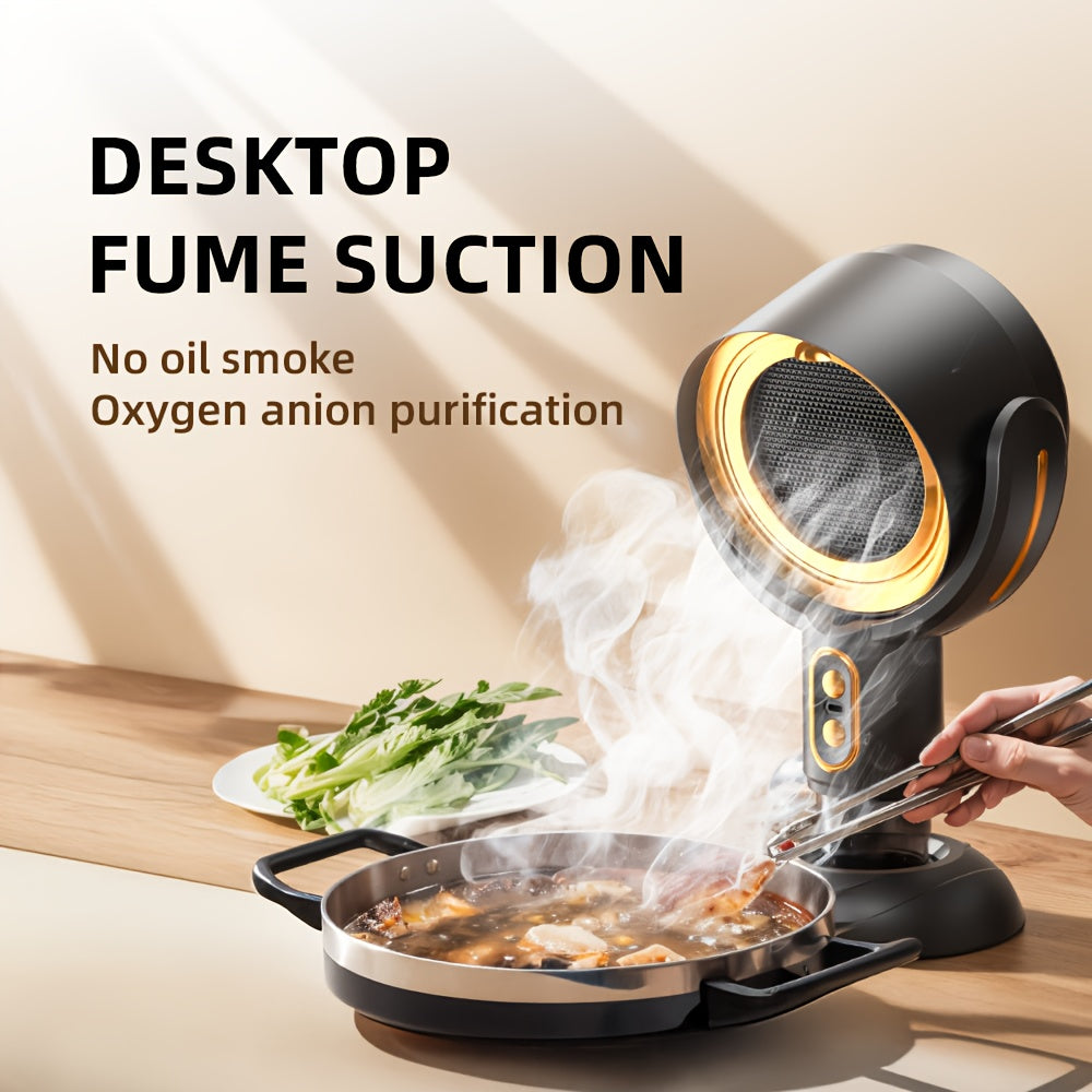 Campana de escritorio recargable por USB con gran potencia de succión para aceite y humo, fácil de limpiar, que ahorra espacio para cocinar en casa, batería de litio