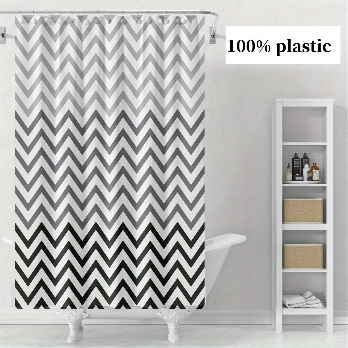 Black and White Chevron Shower Curtain Waterproof Machine Washable Includes Hooks for Bathroom Decor