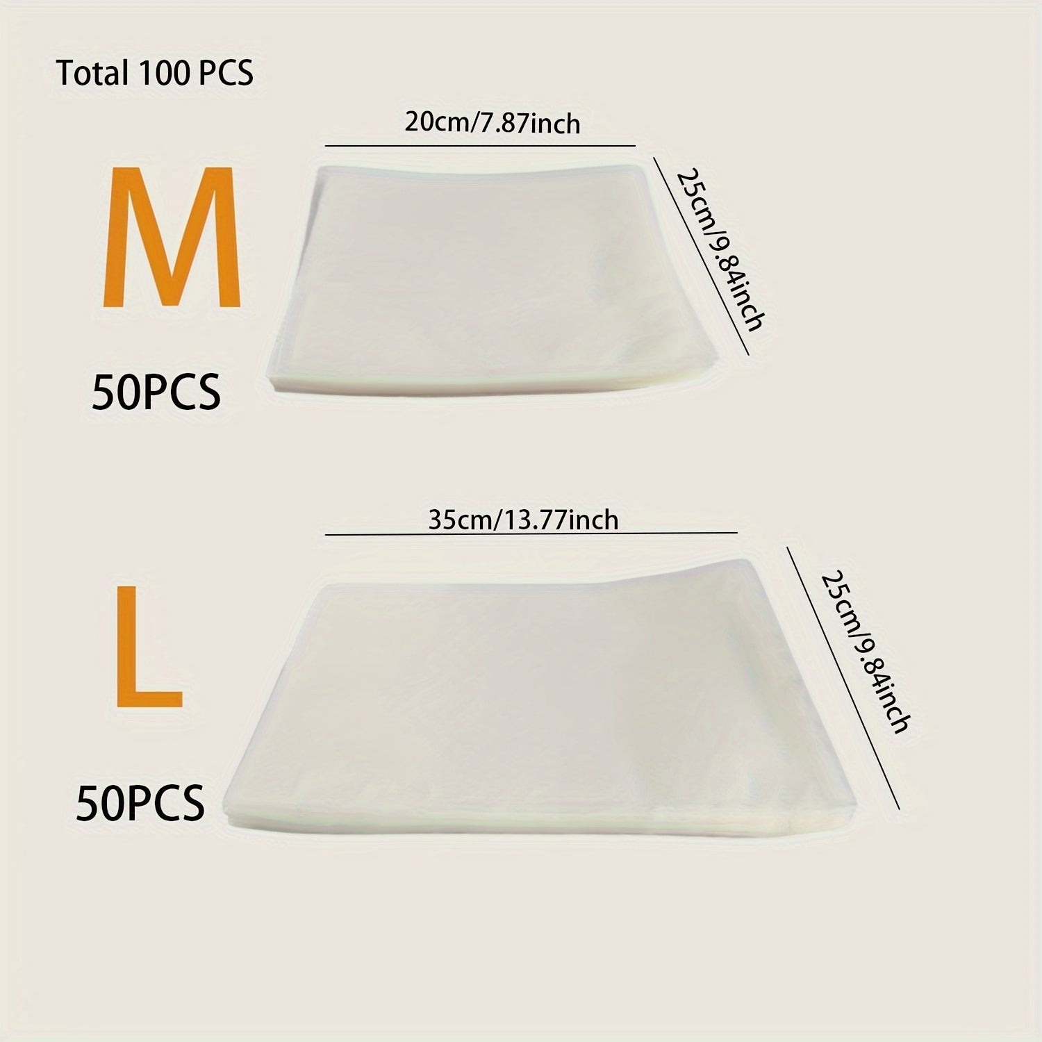 100-piece set of vacuum food storage bags in 3 sizes for food storage, cooking, and fresh-keeping. Ideal for packaging, kitchen use, and vacuum sealers.