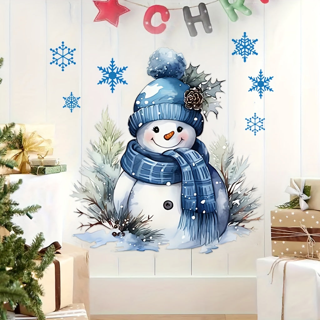 Conjunto de calcomanías navideñas de muñeco de nieve para baño, pegatina de vinilo con copo de nieve azul para tapa del inodoro