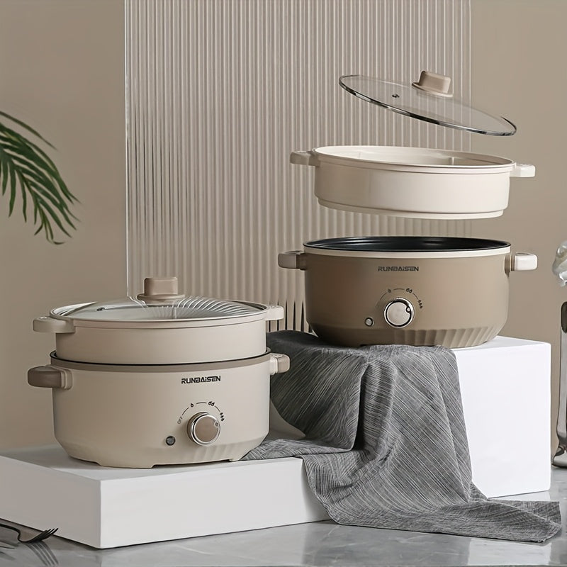 Vaporera eléctrica con olla caliente y cocedor de fideos, wok con tapa de vidrio para cocina y dormitorio