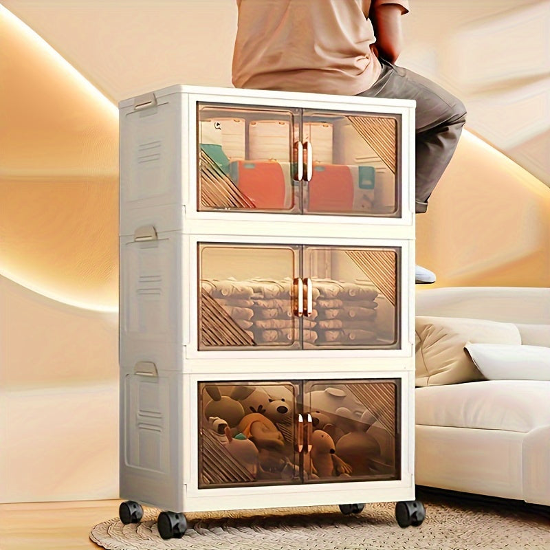 Складной пластиковый органайзер для хранения с дверцами и колесами для домашнего использования