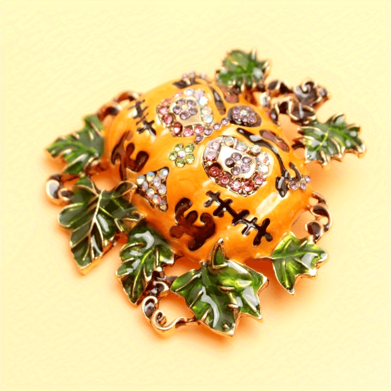 Vintage Style Pumpkin Brooch Pin with Rhinestones Unisex Jewelry Gift