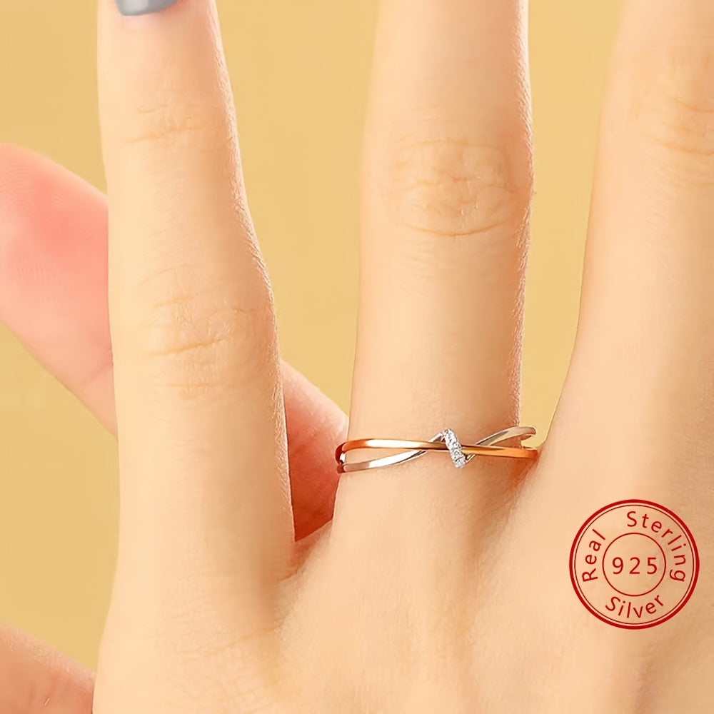 Sterling Silver Rose Gold Ring with Zirconia for Women and Gift