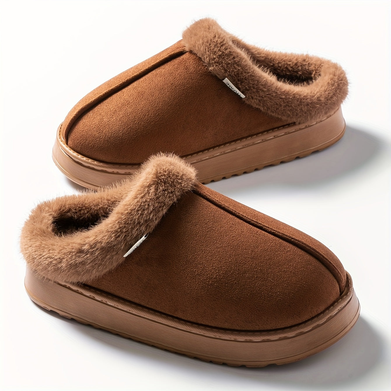 Women's Plush Winter Slippers Black Faux Fur Indoor Shoes Non-Slip