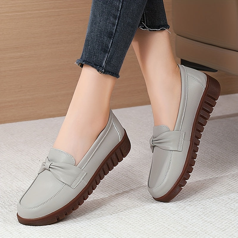 Women's Slip-On Loafers with Bow in Black White Red Brown Gray Lightweight Casual Shoes