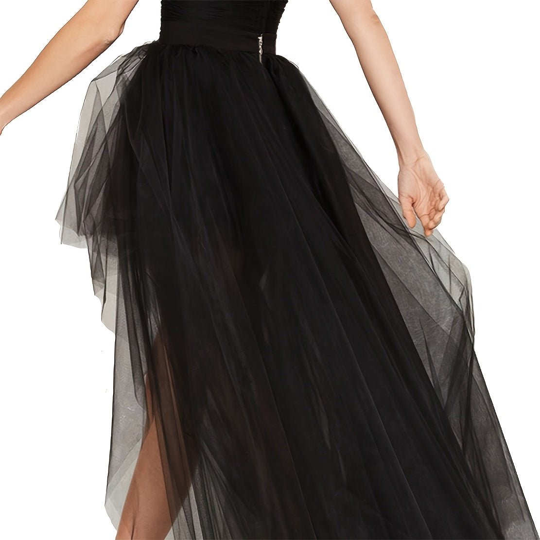 High-Waisted Sheer Tulle Skirt with Four Layers Romantic Ballet Skirt for Weddings