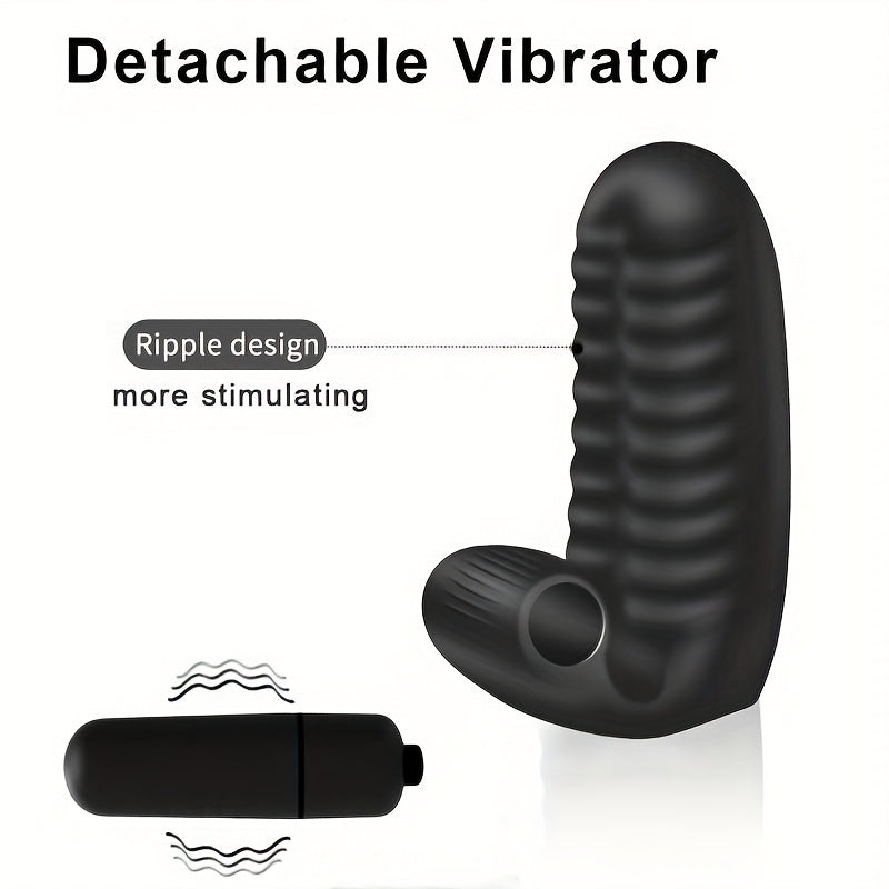 Black Silicone Finger Vibrator Ribbed Texture Battery Included Personal Use