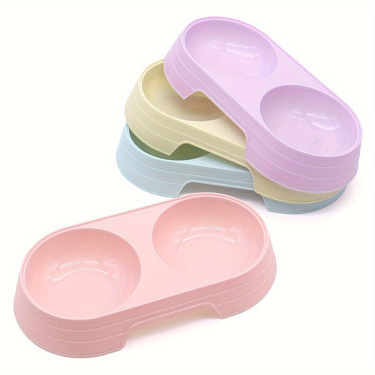 Estación de comida y agua para gatos, duradera, de PP, 2 en 1, con múltiples compartimentos, plato de alimentación interior en morado, amarillo, rosa, verde azulado