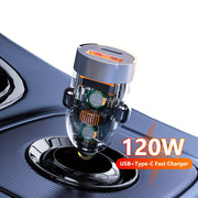 Universal USB-C Fast Car Charger 120W Male to Male Connector Travel-Friendly