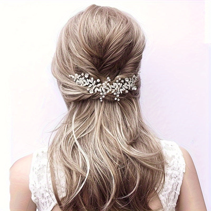 Elegant Floral Wedding Chignon Plate Hair Accessory Rhinestones Pearls for Brides