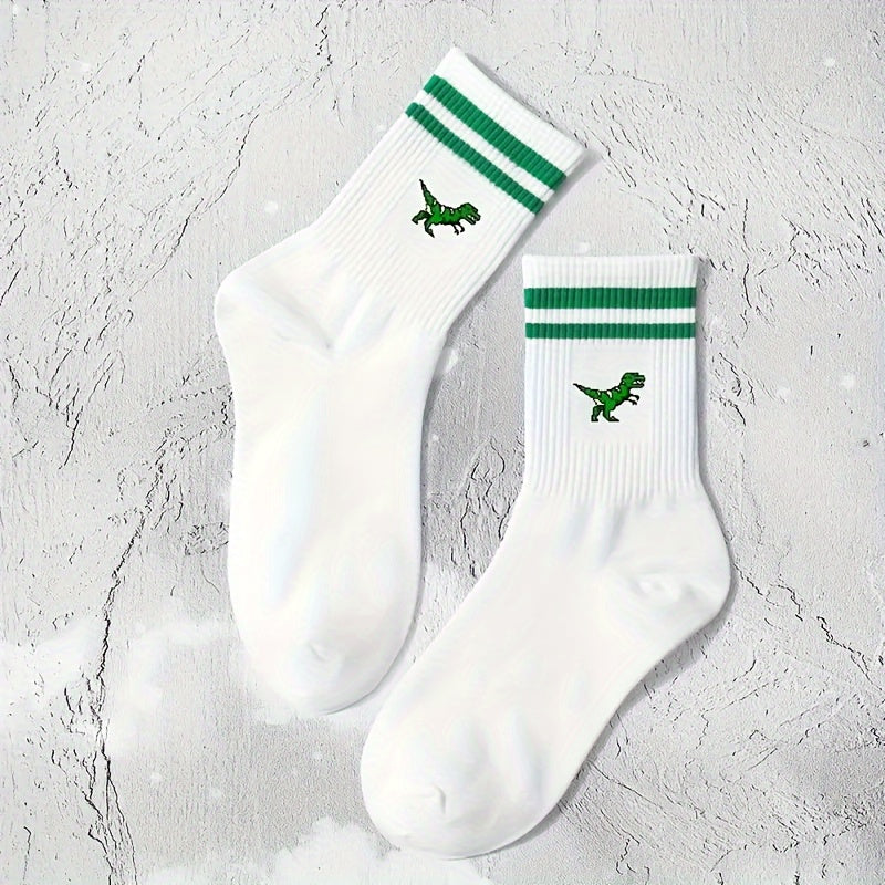 Women Dinosaur and Striped Print Sports Socks Short 1 Pair