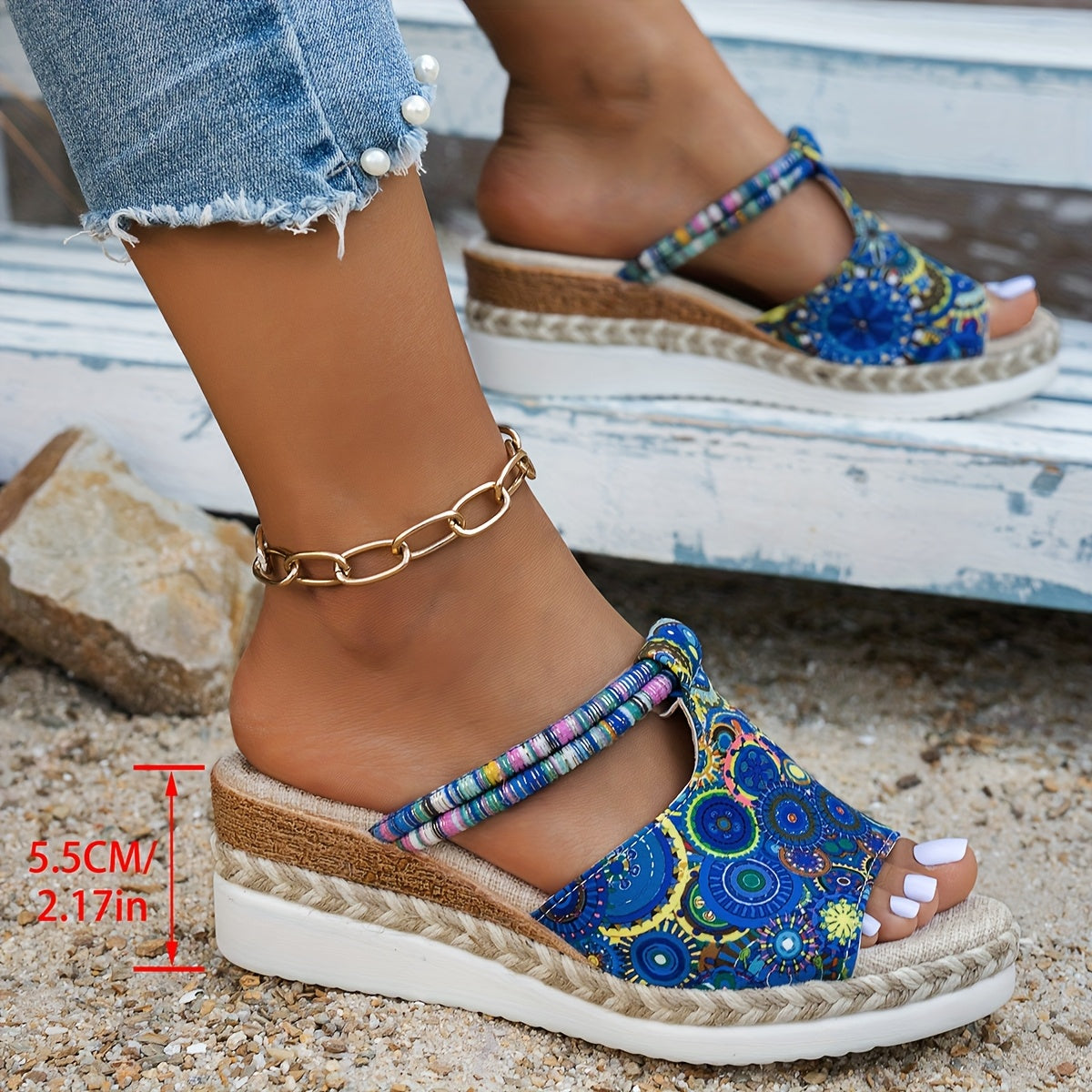 Women's Bohemian Style Slide Sandals Vibrant Geometric Pattern Open Toe