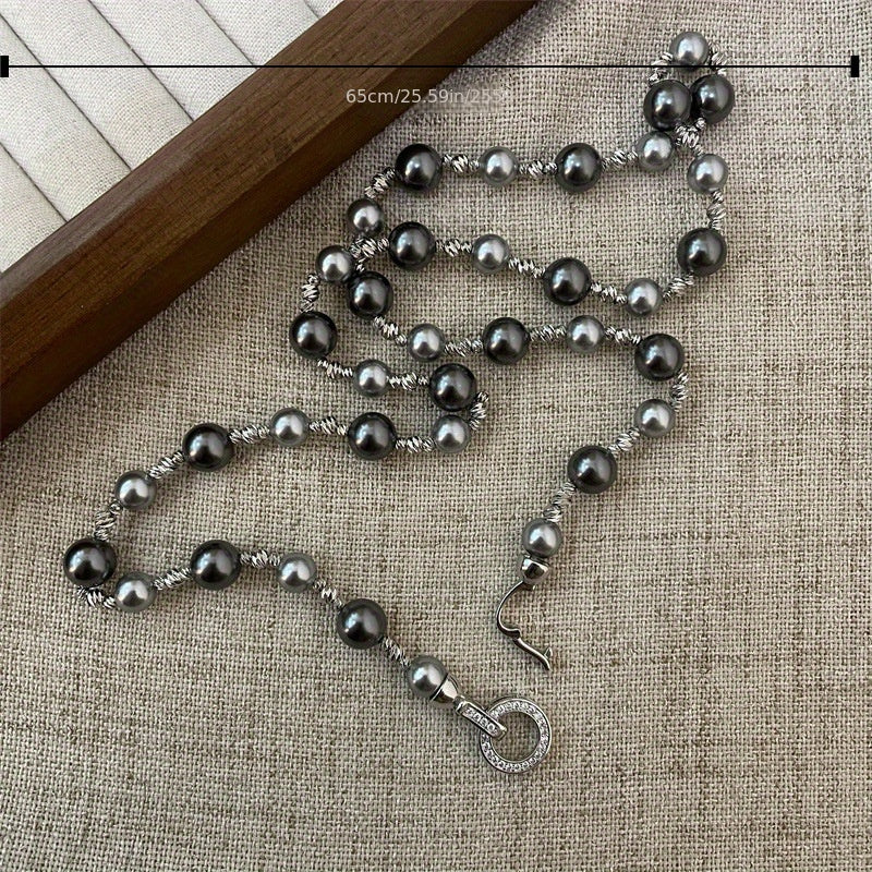 Zarif 925 Silver-Plated Qobiq Marvarid Bilaguzuk va Zanjir To'plami - Ayollar uchun Nafis Tahitian Ilhomlangan Sviter Zanjir Zargarlik Buyumlari, Har kuni kiyish va sovg'a berish uchun mukammal - Maxsus Yuqori Sifatli Sviter Zanjir Aksessuar